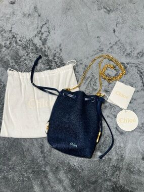 Chloé Micro Marcie Denim Bucket Crossbody Bag with Gold Chain - NWT